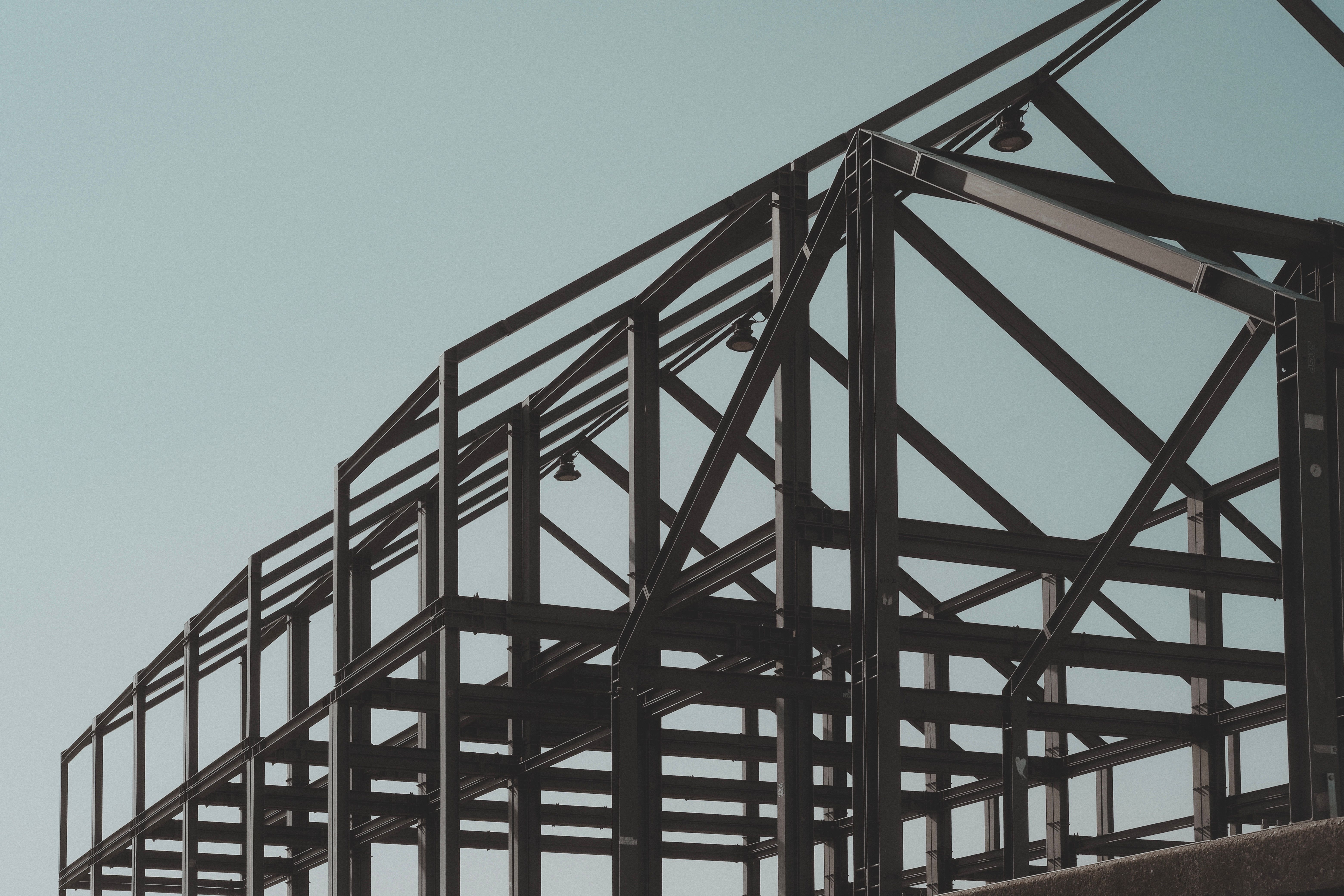 Steel building frame skeleton, design stage